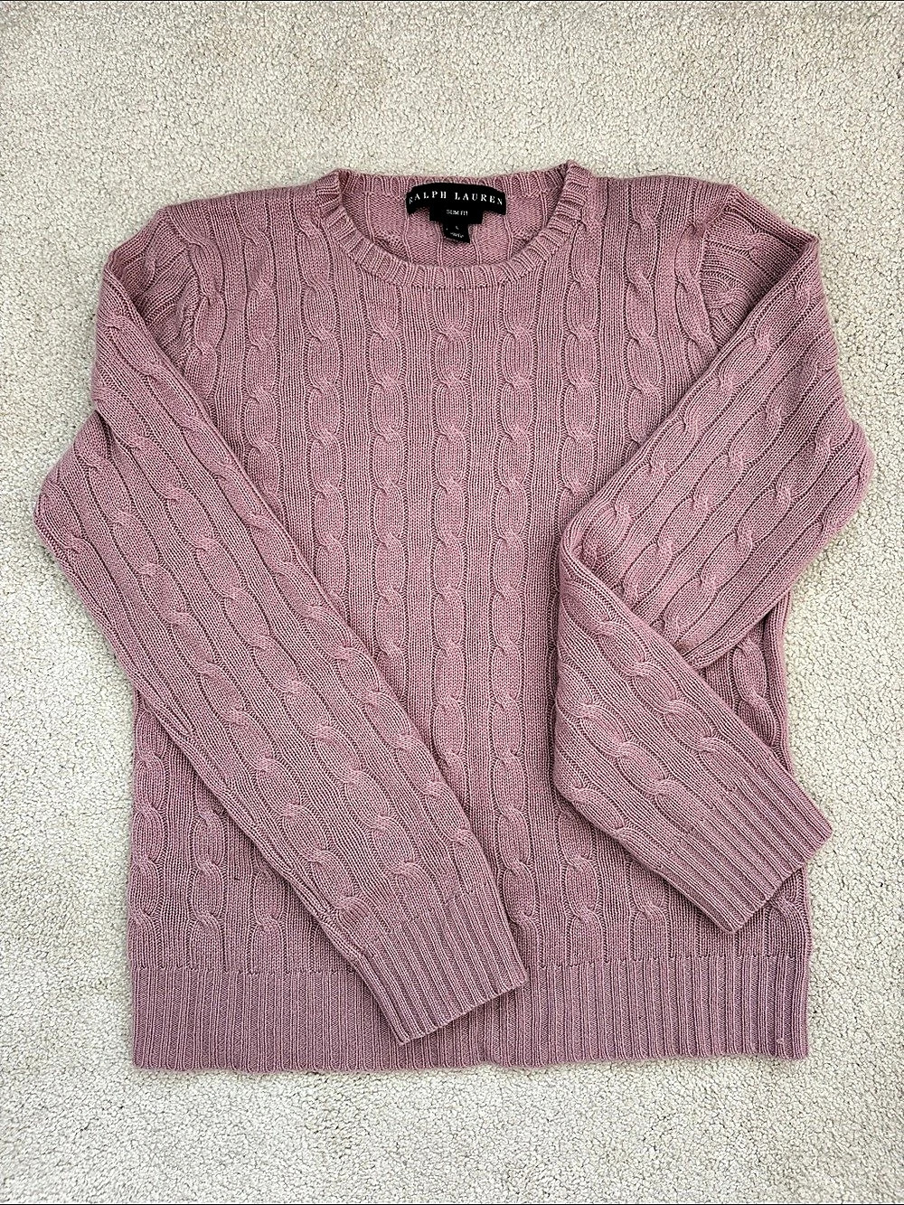 Ralph Lauren Slim Fit Cable-Knit Cashmere Sweater Pink Large